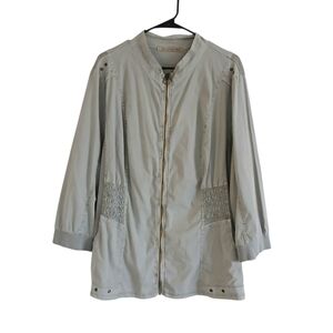 XCVI Wearables Full Zip Jacket Women's 2X Gray Ruched Smocked Lightweight